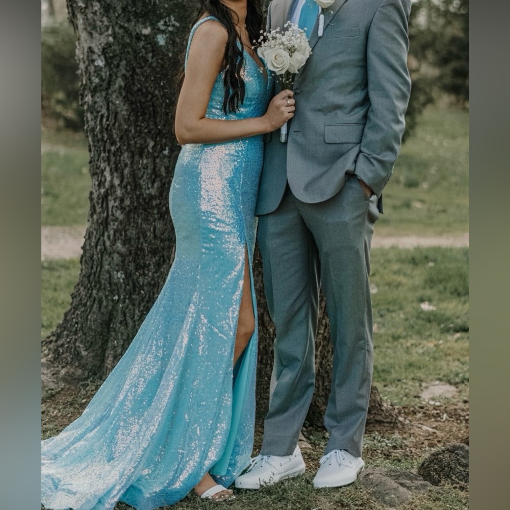 Blue iridescent prom dress
